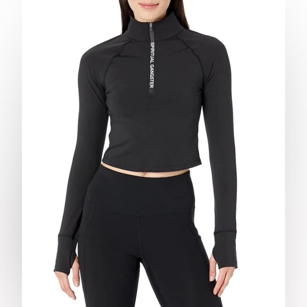 Spiritual Gangster Black “Mia” warm core too Cropped Long-Sleeve half-zip size S